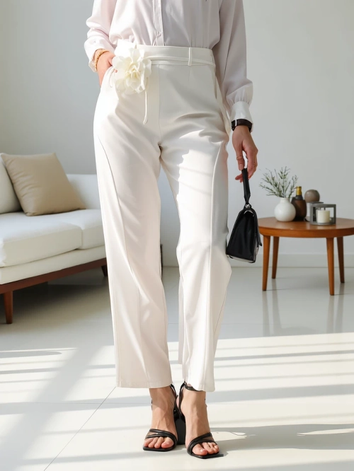 Royalfashion Віскозні прямі жіночі штани з квіткою