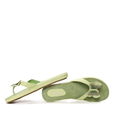 Zielone klapki japonki z kokardką - Obuwie