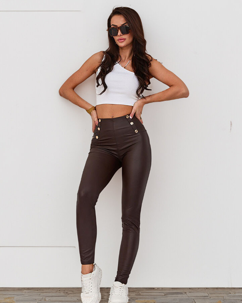 Royalfashion Темно-коричневі жіночі штани з золотими ґудзиками