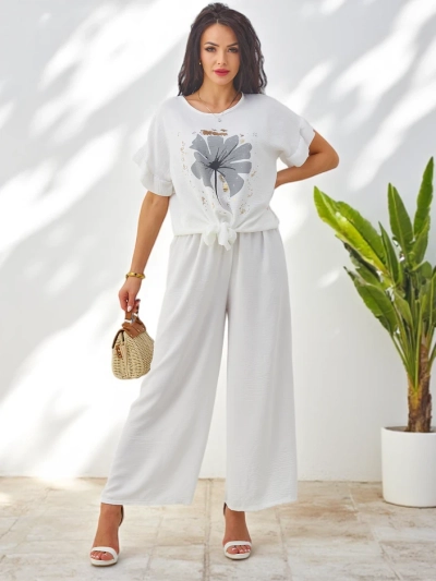 Royalfashion Dámský casual set s krátkým rukávem a širokými kalhotami