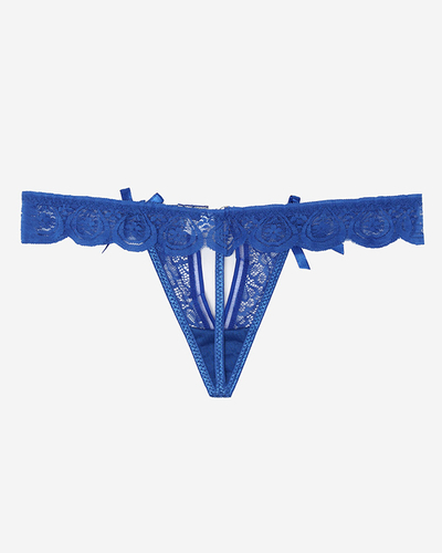 Dámská tmavě modrá krajková tanga s ornamenty - Spodní prádlo
