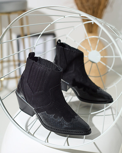 Černé eko semišové kovbojské boty na nízkém sloupku Zirras - Obuv