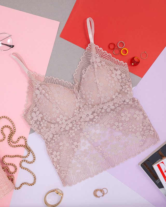 Dámská růžová pudrová krajková podprsenka bralette - Spodní prádlo