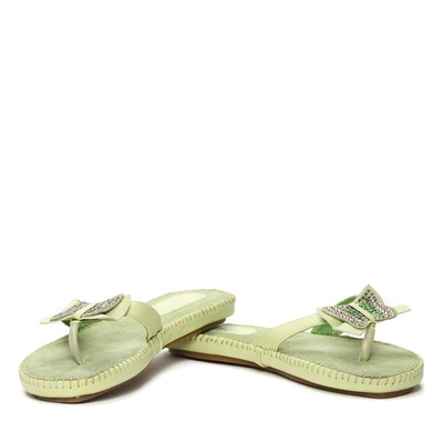Zielone klapki japonki z kokardką - Obuwie