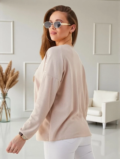 Royalfashion Dámský tenký viskózový svetr s kamínky na ramenou