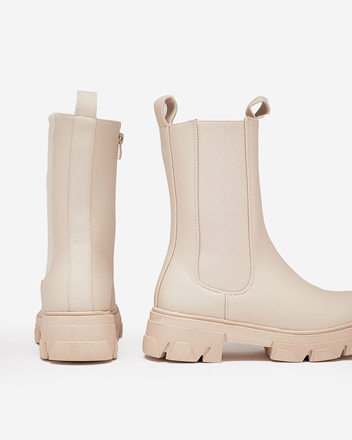 Royalfashion Жіночі високі черевики на плоскому каблуці екрю Vedita