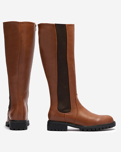 Жіночі чоботи до коліна на пласкому каблуці з верблюжої шкіри Dexis - Взуття