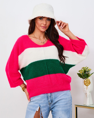 Royalfashion Hnědý dámský svetr s květinami