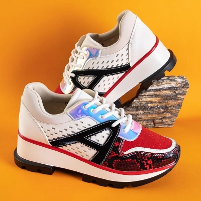 OUTLET Bílé a červené tenisky s barevnými vložkami Meia - Footwear