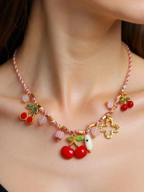 Намисто Atena Charm Cherry – золоті амулети вишеньки