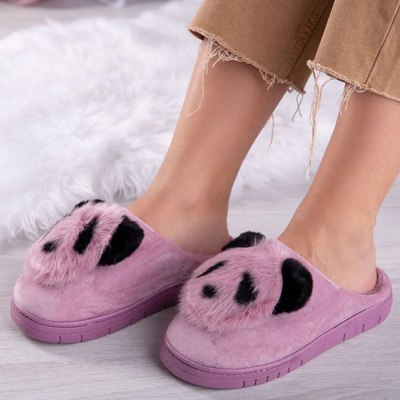Fialové pantofle s obrázkem Panda - Obuv 1