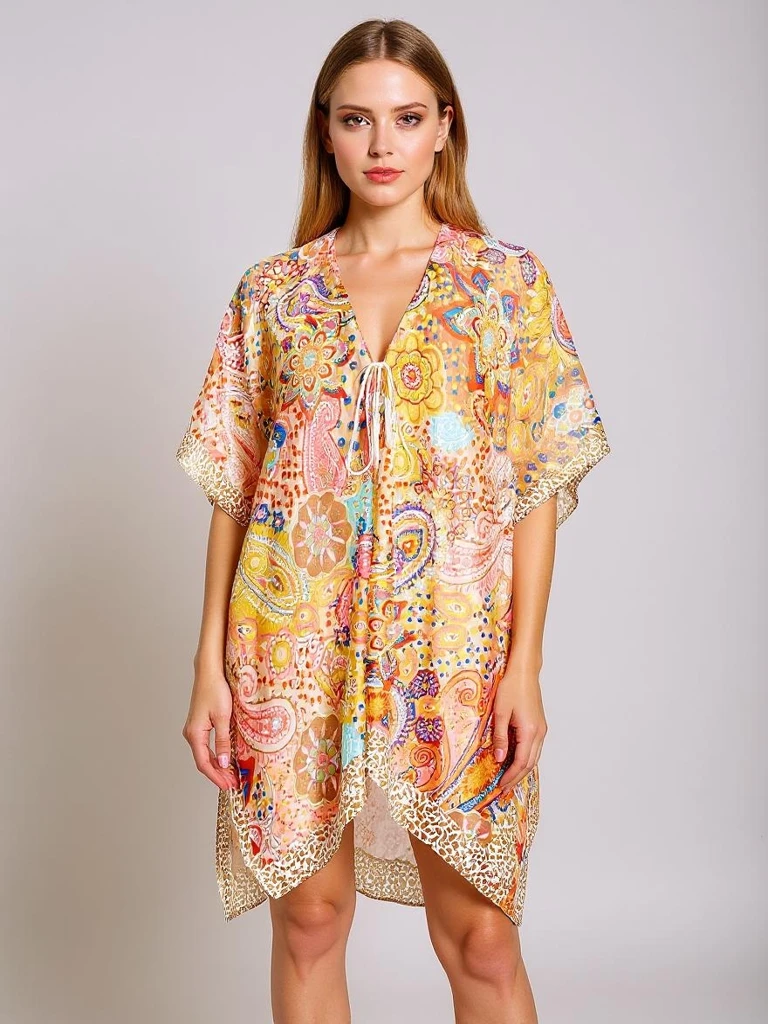 Pareo Afrodyta Royalfashion – barevné plážové šaty s výstřihem do V