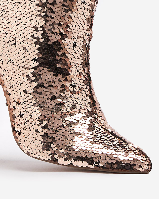 Růžovo-zlaté dámské kozačky s flitry Lexillo- Obuv