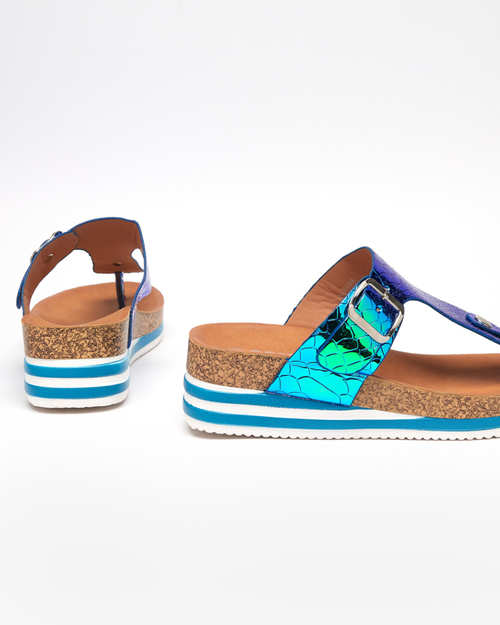 Сині жіночі голографічні шльопанці на танкетці Firio - Взуття