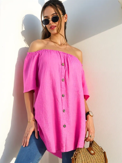 Блузка жіноча Royalfashion з бавовни в испанському стилі з декоративними ґудзиками