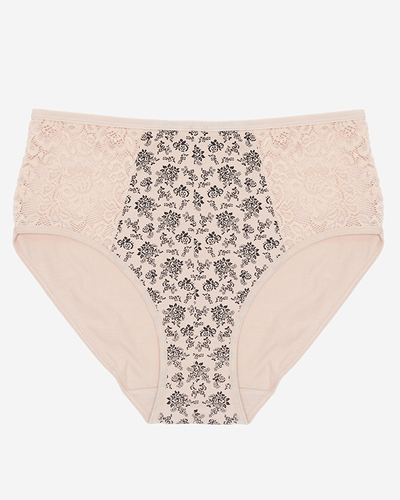 Бежеві жіночі трусики, трусики з квітковим малюнком із завищеною талією. PLUS SIZE - Нижня білизна