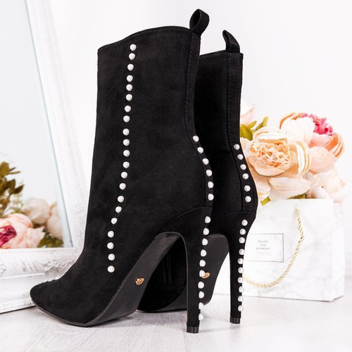 Чорні черевики на вищому каблуці з перлинами Sinini - Взуття