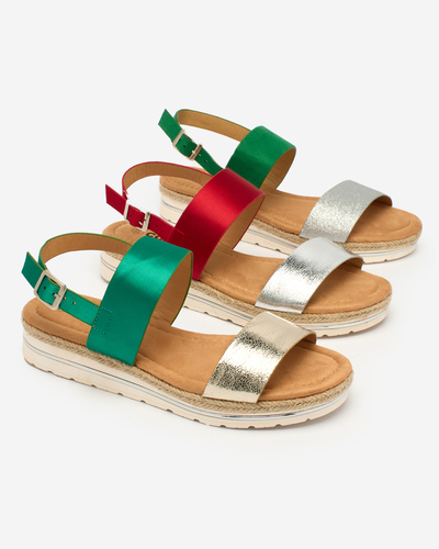 Royalfashion Зелено-сріблясті жіночі босоніжки на плоскому ходу Rosmier