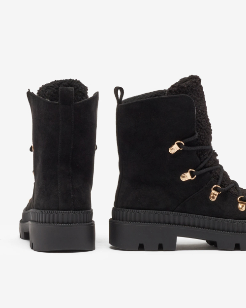 Royalfashion Чорні жіночі утеплені черевики-трапери з овчиною Lery Walk