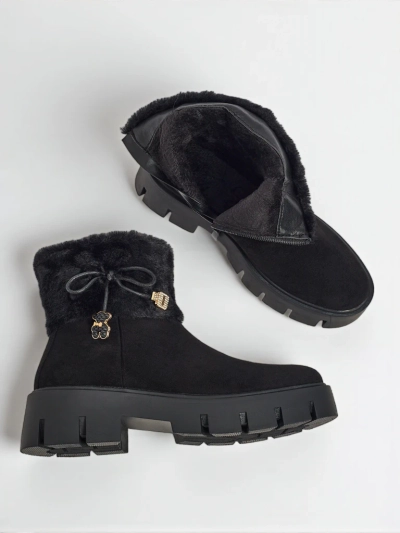 Vyšší dámské kotníkové boty eko semišové s kožešinou Vernaya