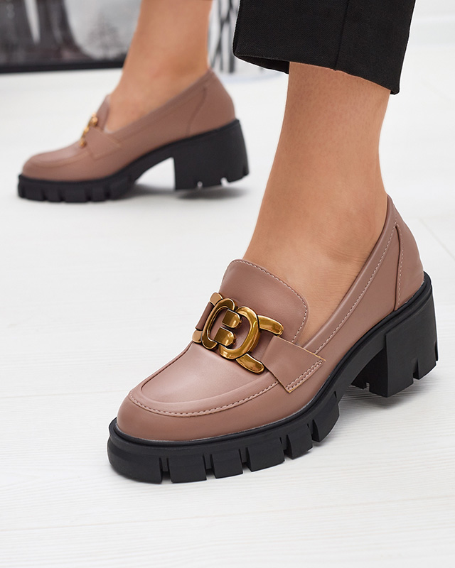 Dámské hnědé mokasíny na podpatku s ornamentem Juister - Obuv