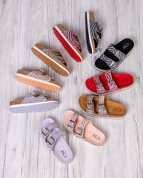 Чорні жіночі шльопанці з фіанітами Laluda