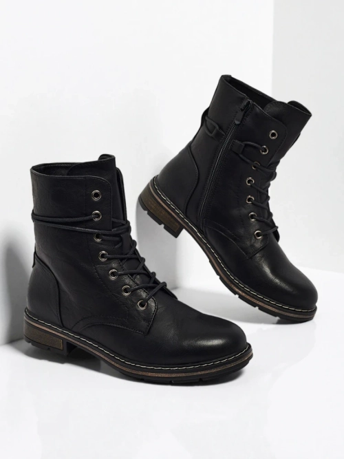 Еко шкіряні шнуровані жіночі ботфорти Ravonna