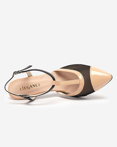 Béžové a černé dámské sandály na vysokém podpatku se zakrytými prsty Niddl- Footwear