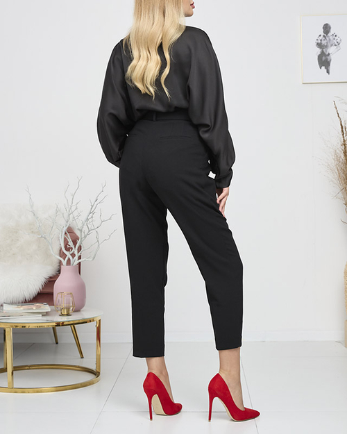 Жіноча чорна довга атласна блуза на зав'язках - Одяг