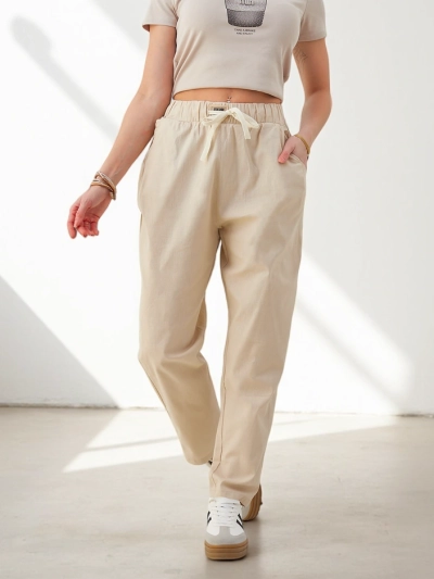 Royalfashion бавовняні прямі жіночі штани з зав'язкою на талії