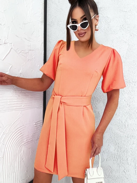 Royalfashion Жіноча міні-сукня з пишними рукавами та V-вирізом