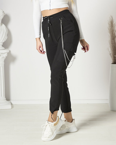 Černé dámské bojové kalhoty s řetízkem- Oblečení