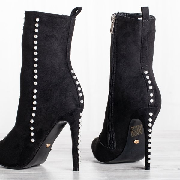 Černé boty na vyšším podpatku s perlami Sinini - Obuv