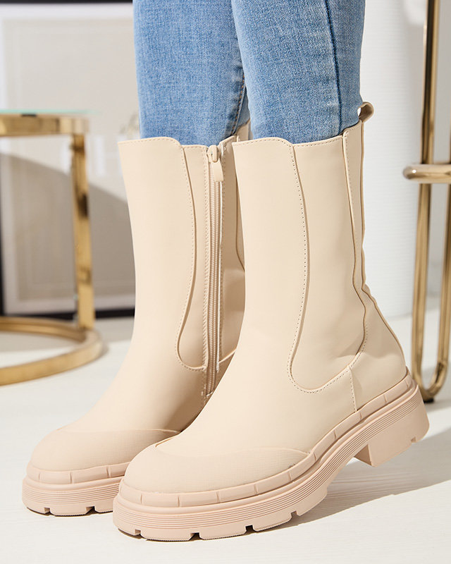 OUTLET Dámské zateplené krémové vysoké kozačky Jori - Obuv