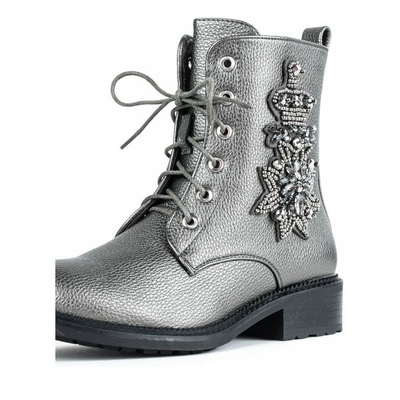 Szare workery z ozdobą Felicitas - Obuwie