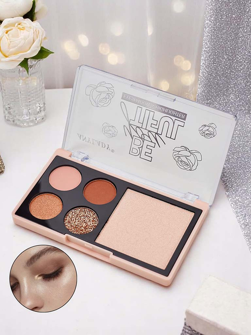 Палитра з 4 блискучими тінями для повік та хайлайтером Ruby Glamour