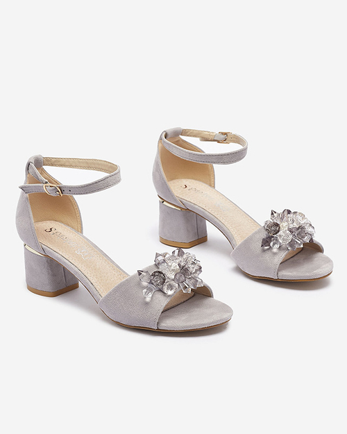 Сірі жіночі босоніжки на стійці з декоративними кристалами Cerosso- Footwear