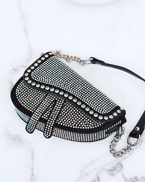Royalfashion Чорна жіноча сумочка з перламутровими цирконами