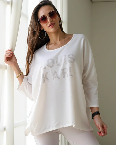 Royalfashion Dámská viskózová blůza s nápisy z rhinestones