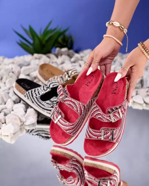 Dámské pantofle s kubickou zirkony v červené barvě Lalud-Shoes