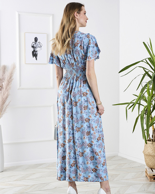 Синя жіноча квітчаста довга сукня - Одяг