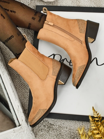 Dámské kotníkové boty eko semišové zdobené zirkony TangleMist