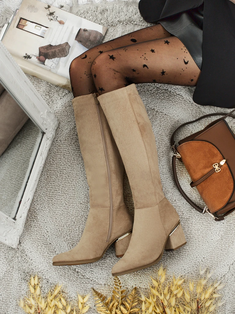 Dámské kozačky eko semišové na sloupku Niefio