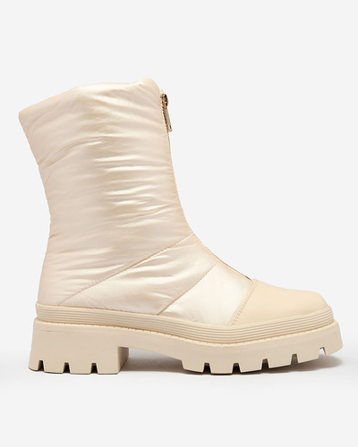 Royalfashion Dámské kozačky Tainve Beige na plochém podpatku