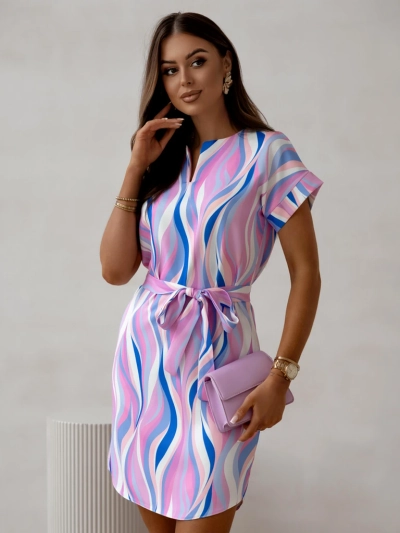 Royalfashion Dámské šaty po kolena s krátkým rukávem a pásky v různých pruzích