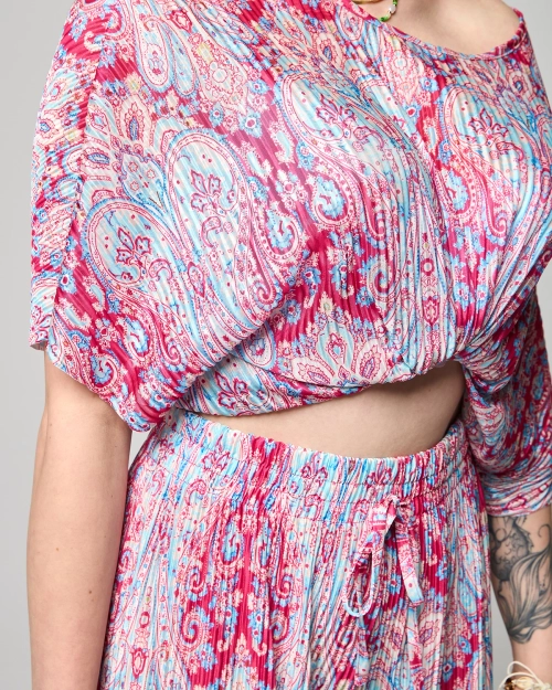 Жіночий ребристий комплект з принтом фуксії синього кольору - Одяг