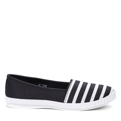 Czarne slip on w paseczki- Obuwie