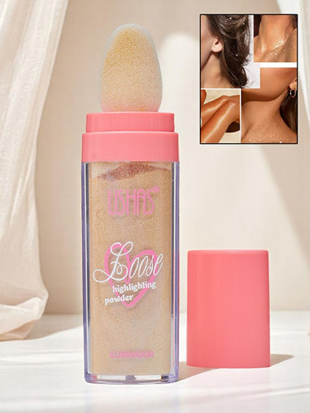 USHAS Sypký rozjasňovač na obličej s houbičkou Golden Petal