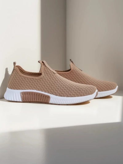Dámské slip-on boty Selene světle hnědé, tkanina, plochý podpatek, komfort