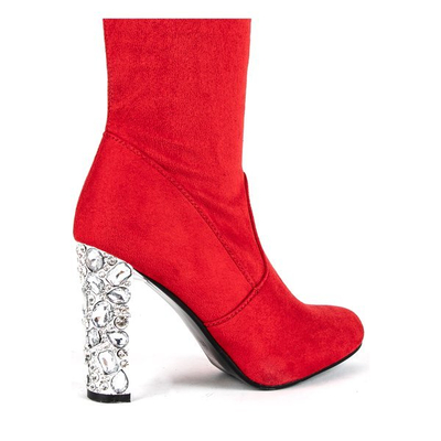 Червоні ботфорти на каблуці з камінням Buenos - Взуття